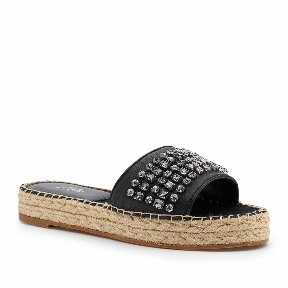 Botkier Black Jeweled Espadrille Slide Sandals